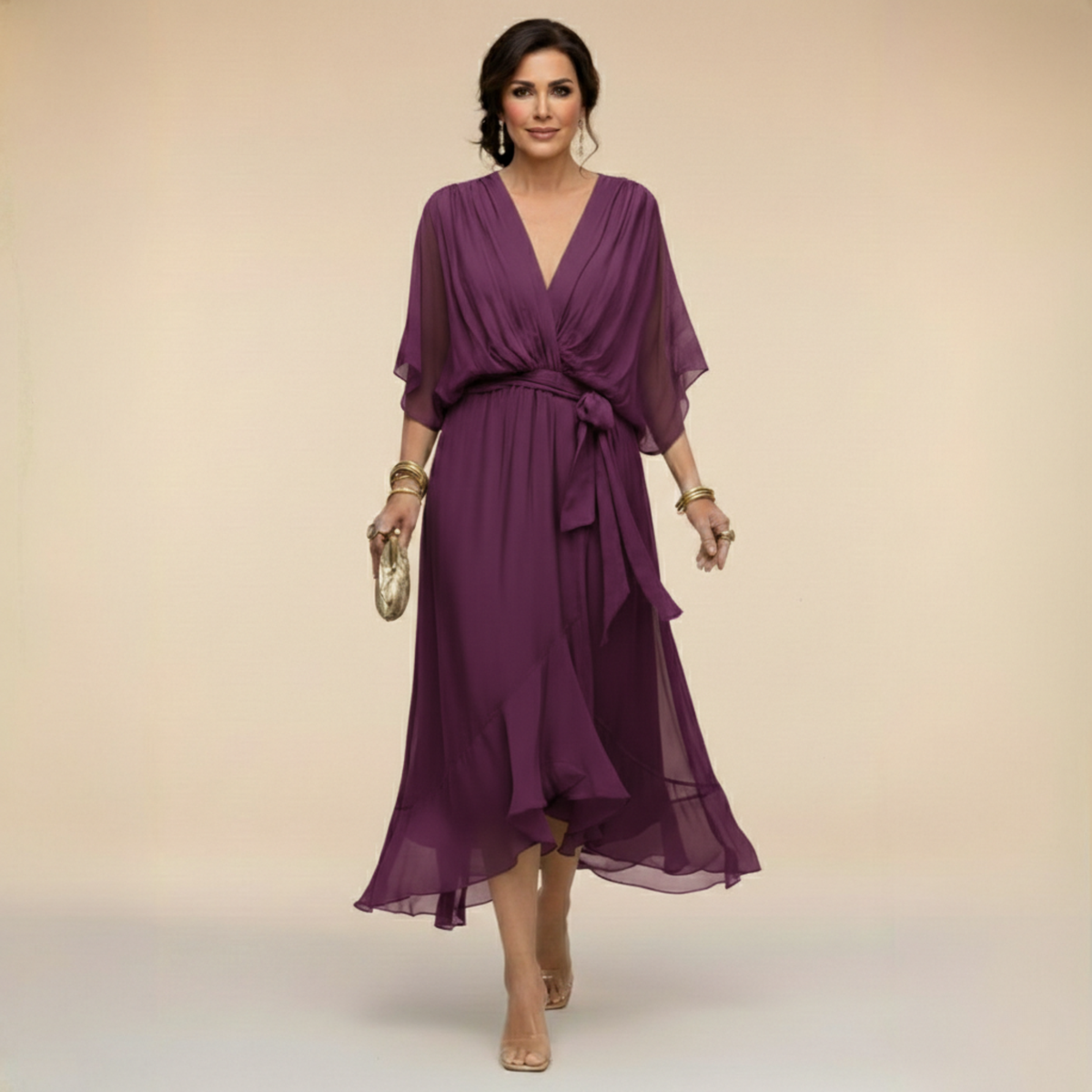 ELENA FLOWING V-NECK DRESS