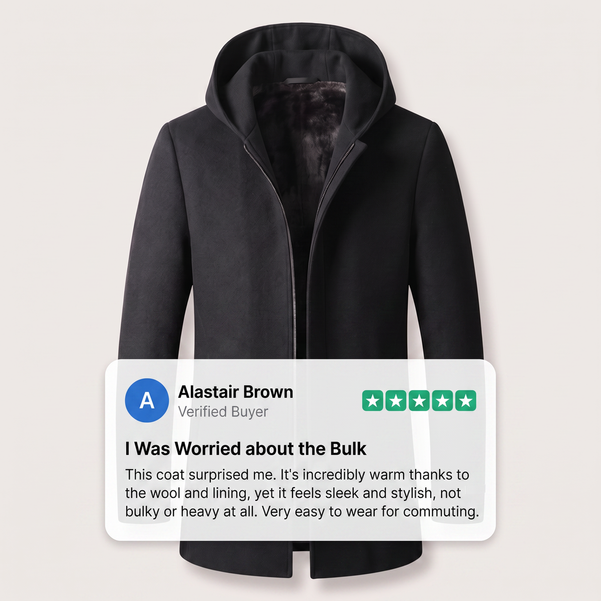 100% WOOLEN HOODED COAT