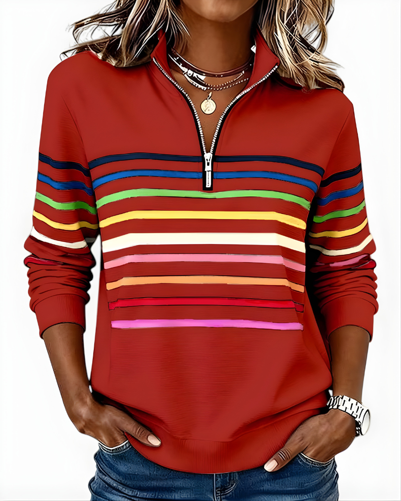EVELINA STRIPED QUARTER ZIP