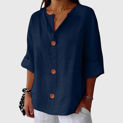 ENGLISH SUMMER LINEN V‑NECK SHIRT