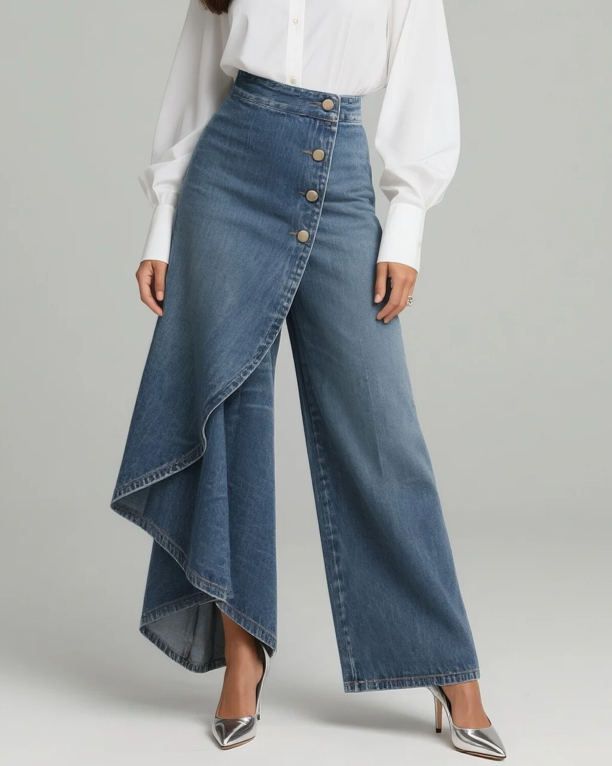 ELVORIA WRAP-STYLE DENIM JEANS