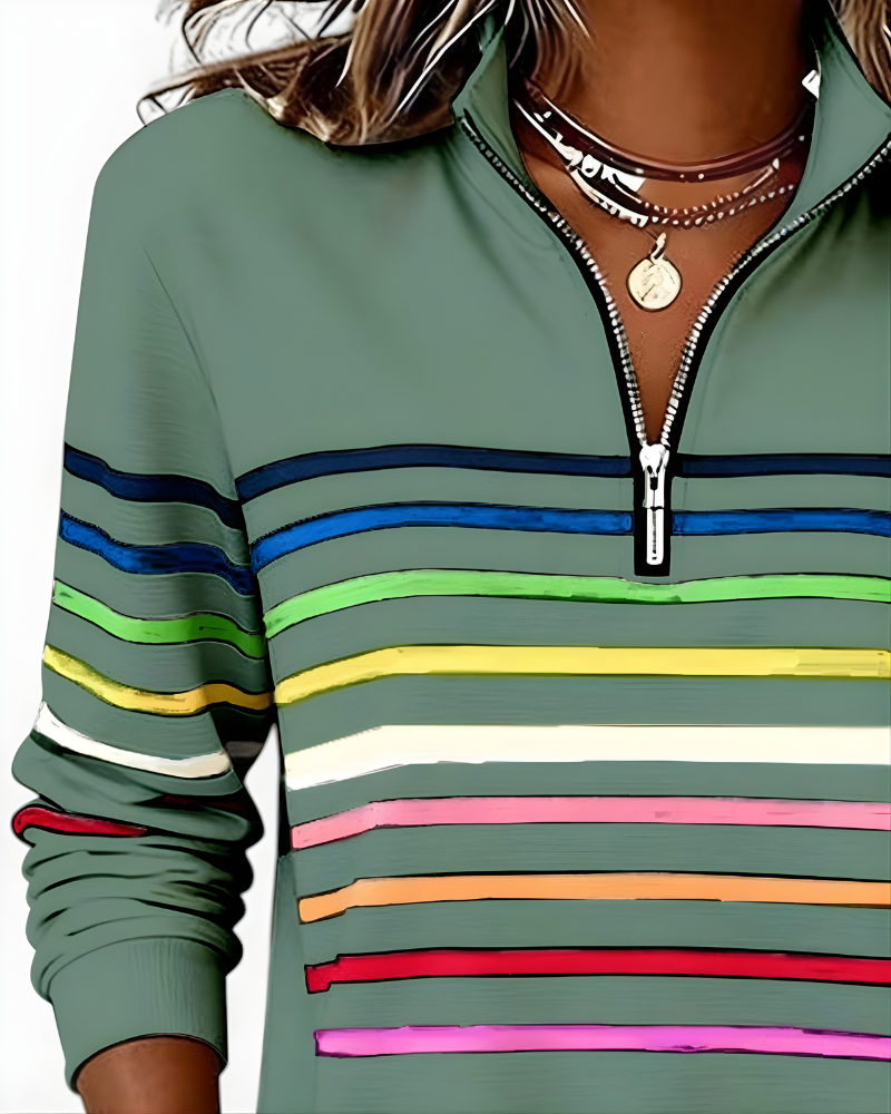 EVELINA STRIPED QUARTER ZIP