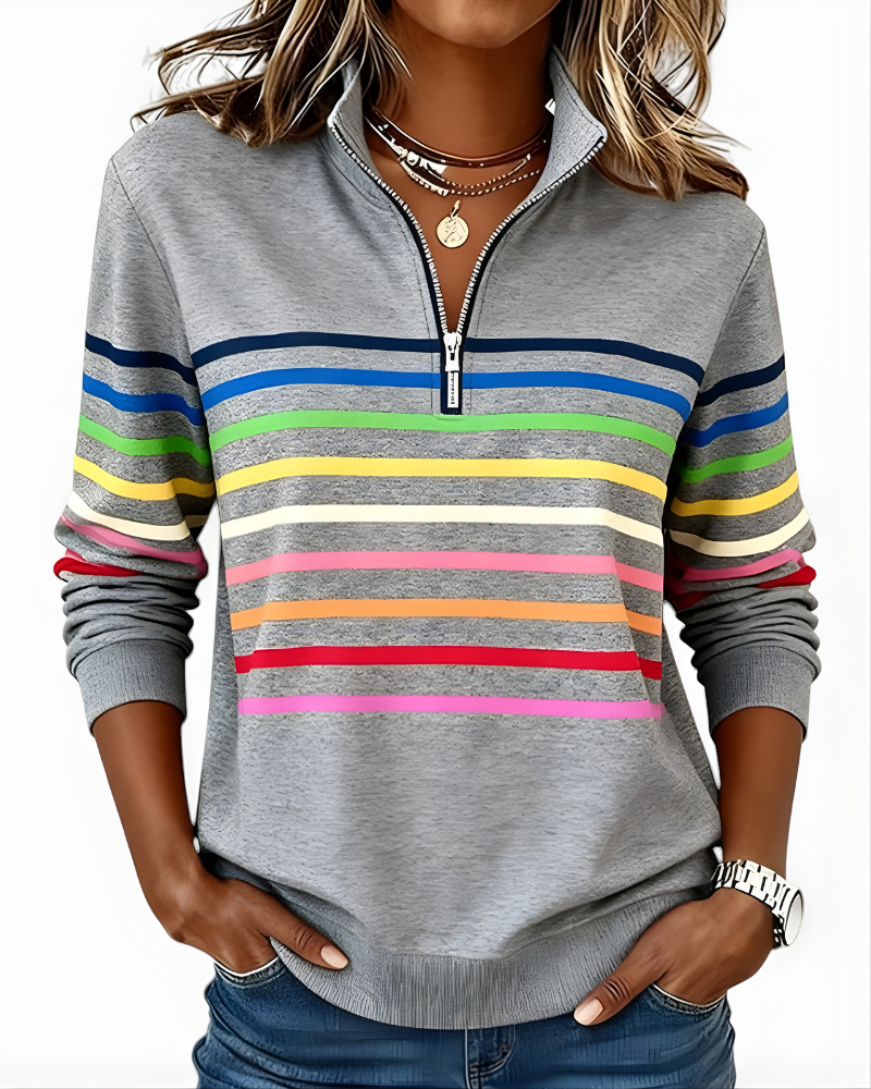 EVELINA STRIPED QUARTER ZIP