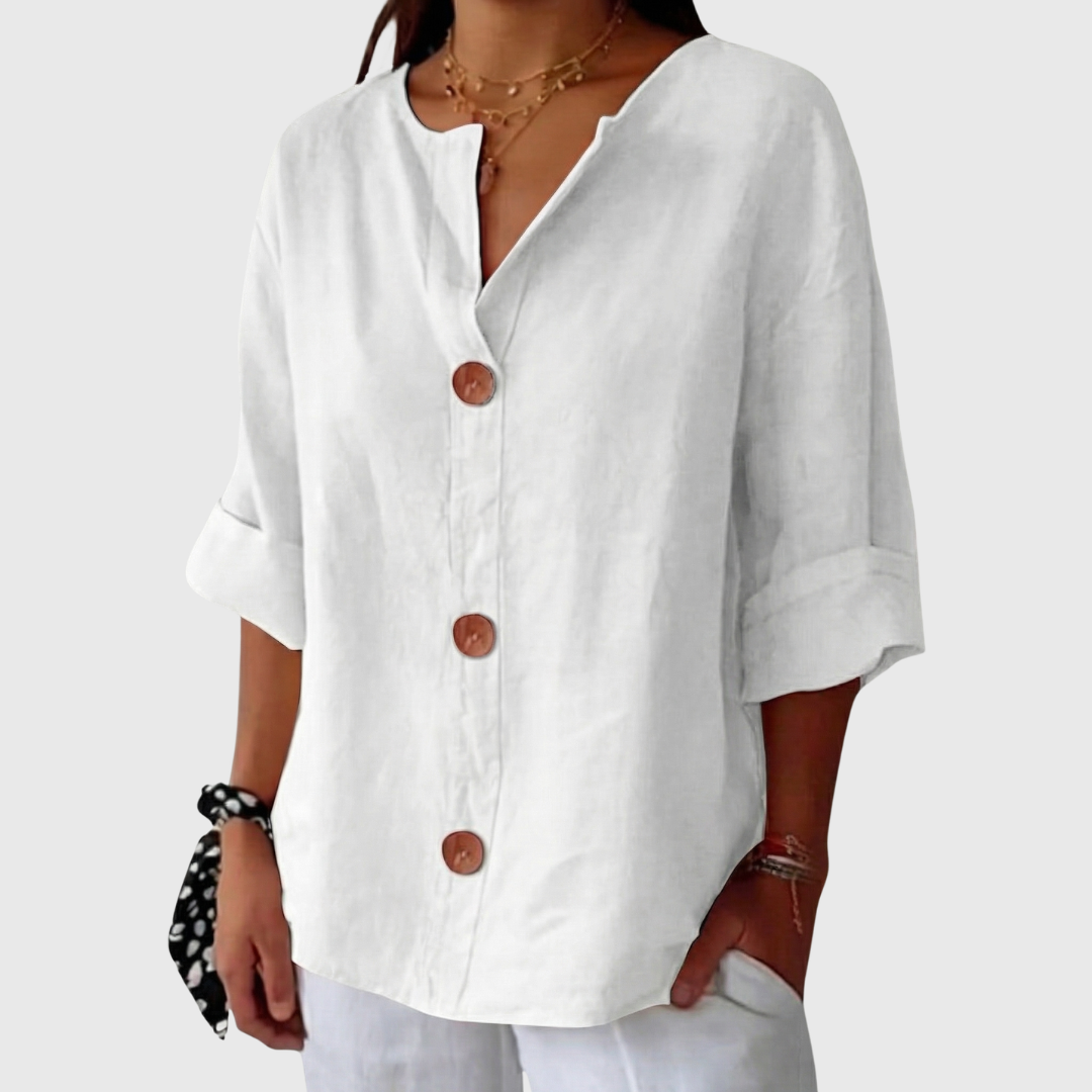 ENGLISH SUMMER LINEN V‑NECK SHIRT