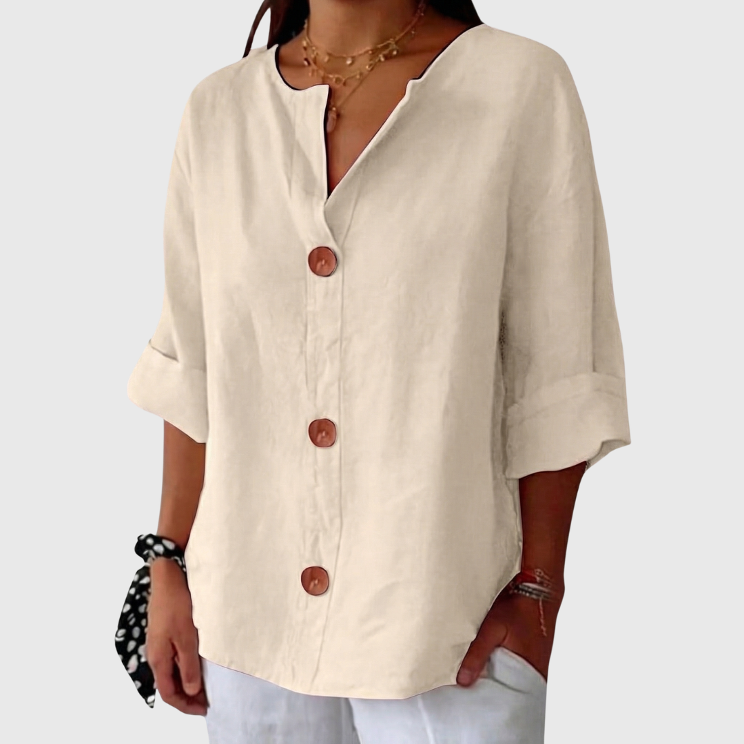 ENGLISH SUMMER LINEN V‑NECK SHIRT
