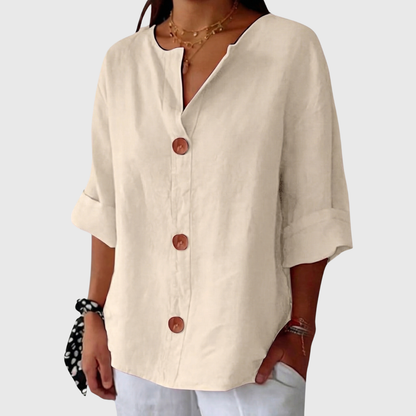 ENGLISH SUMMER LINEN V‑NECK SHIRT