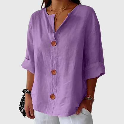ENGLISH SUMMER LINEN V‑NECK SHIRT