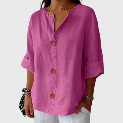 ENGLISH SUMMER LINEN V‑NECK SHIRT