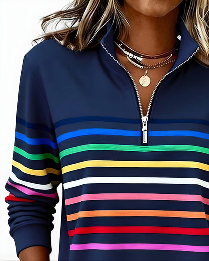 EVELINA STRIPED QUARTER ZIP