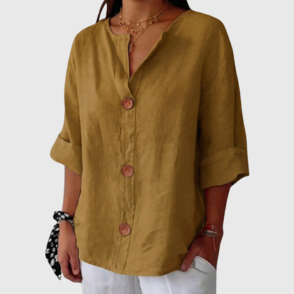 ENGLISH SUMMER LINEN V‑NECK SHIRT