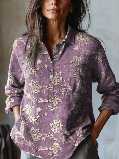 LILA FLORAL EMBROIDERED LINEN SHIRT