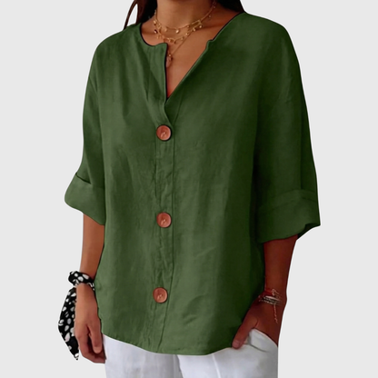 ENGLISH SUMMER LINEN V‑NECK SHIRT