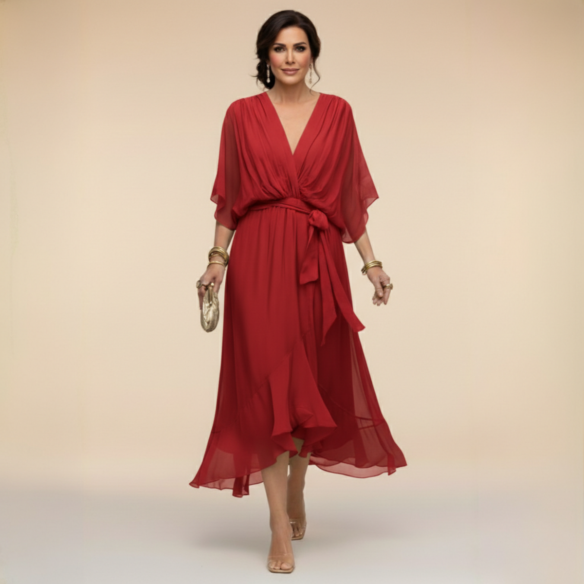 ISABELLA V-NECK CHIFFON DRESS