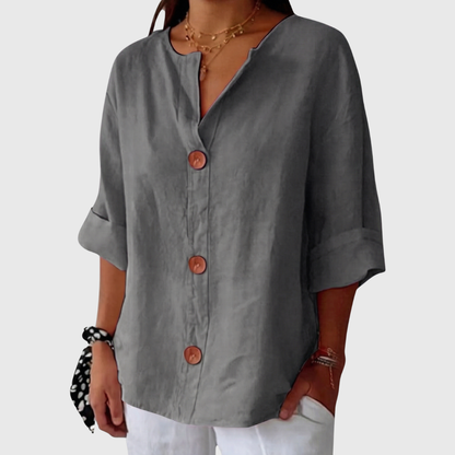 ENGLISH SUMMER LINEN V‑NECK SHIRT