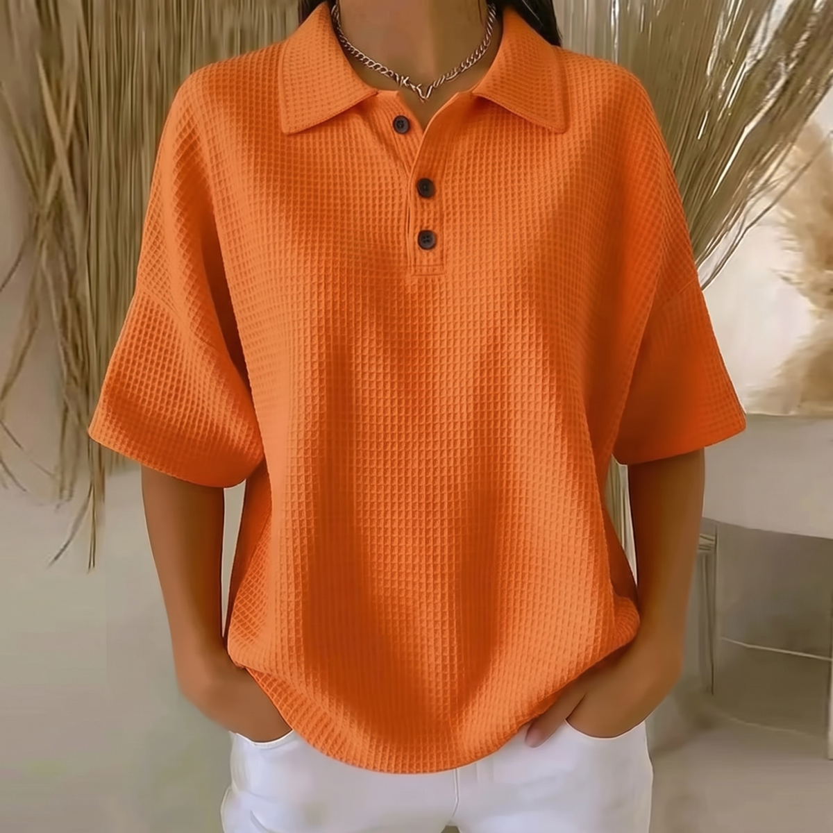 BANBURY SOFT WAFFLE POLO BLOUSE