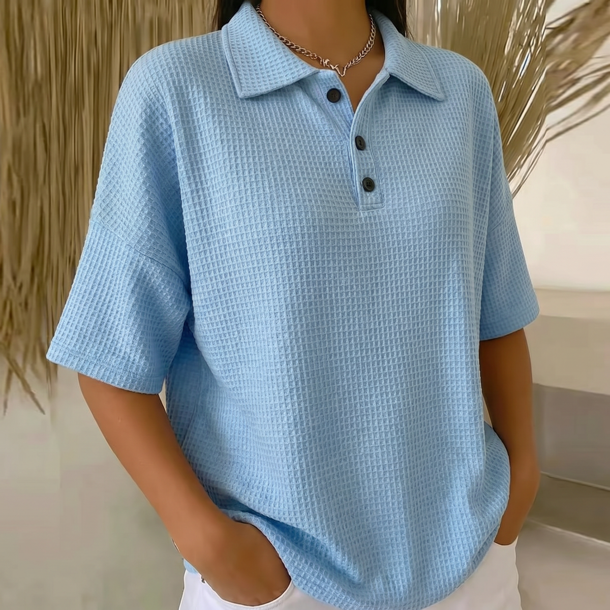 BANBURY SOFT WAFFLE POLO BLOUSE
