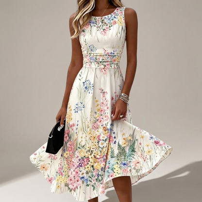 PETALBOURNE SLEEVELESS FLORAL MIDI DRESS