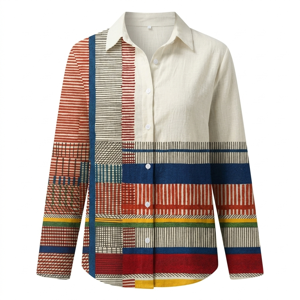 RAVELLE COLOUR-BLOCK BUTTON BLOUSE