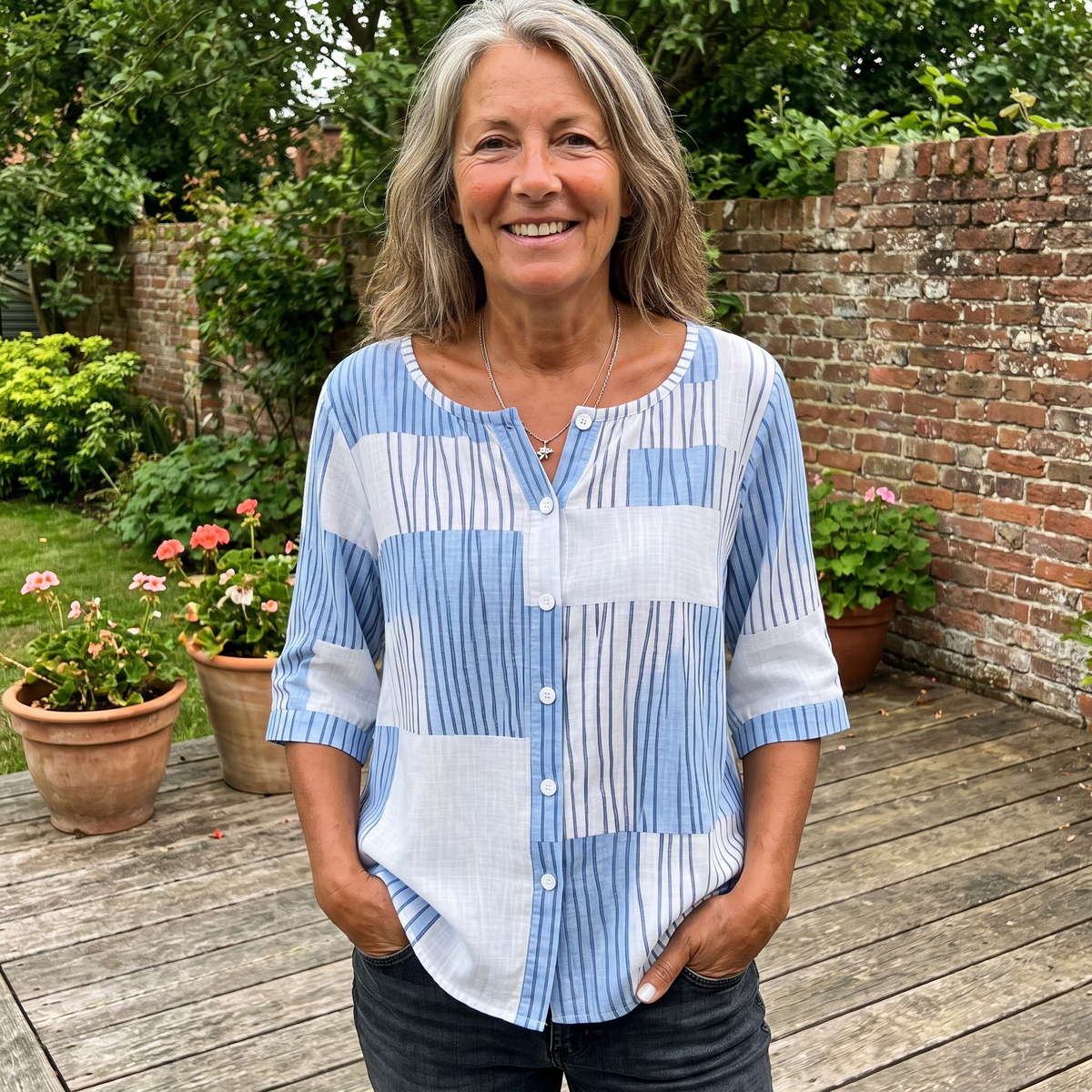 AURESTON PATCHWORK STRIPE BLOUSE
