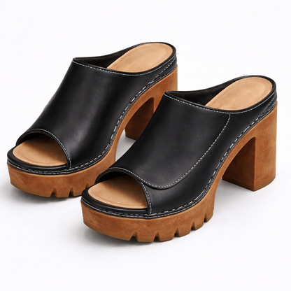 BELGRAVIA LEATHER BLOCK-HEEL MULES