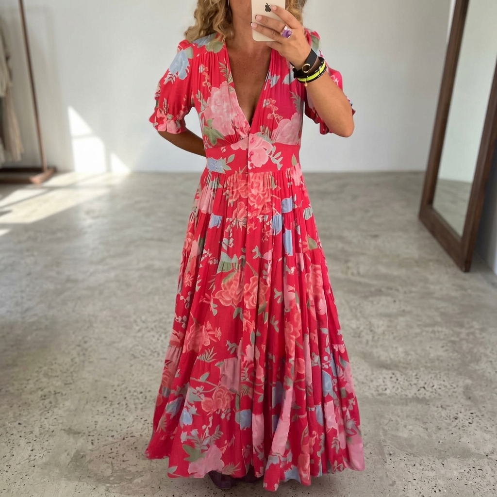 EVANTHE FLORAL V-NECK DRESS