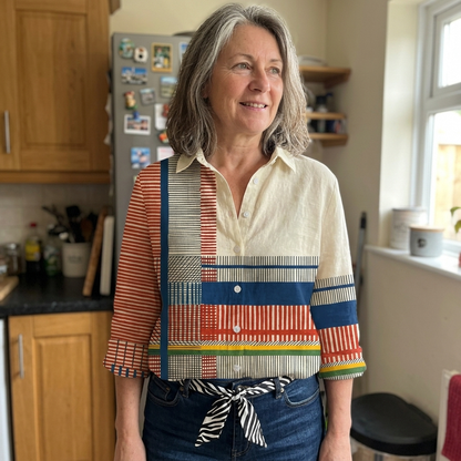 RAVELLE COLOUR-BLOCK BUTTON BLOUSE