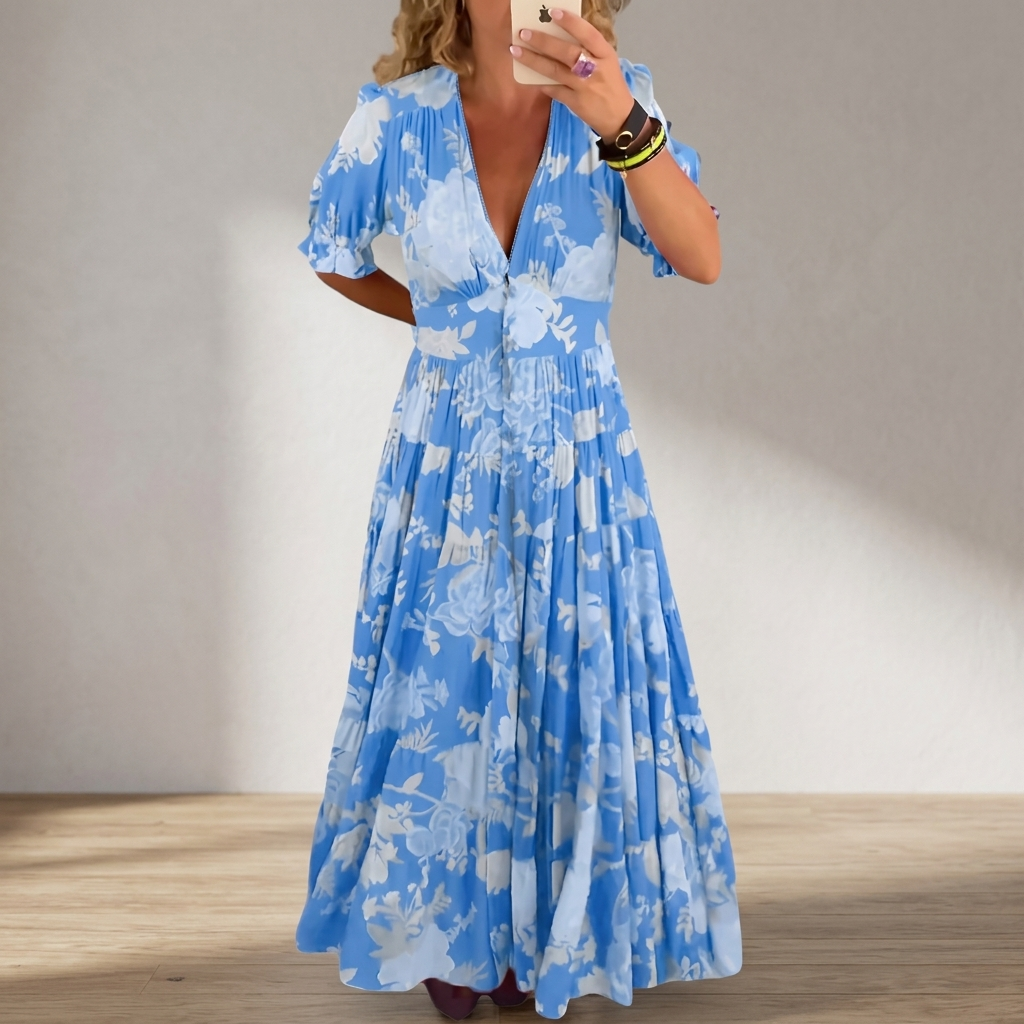 EVANTHE FLORAL V-NECK DRESS