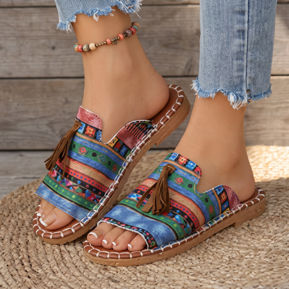 TAMARLEY BOHO TASSEL SLIDES