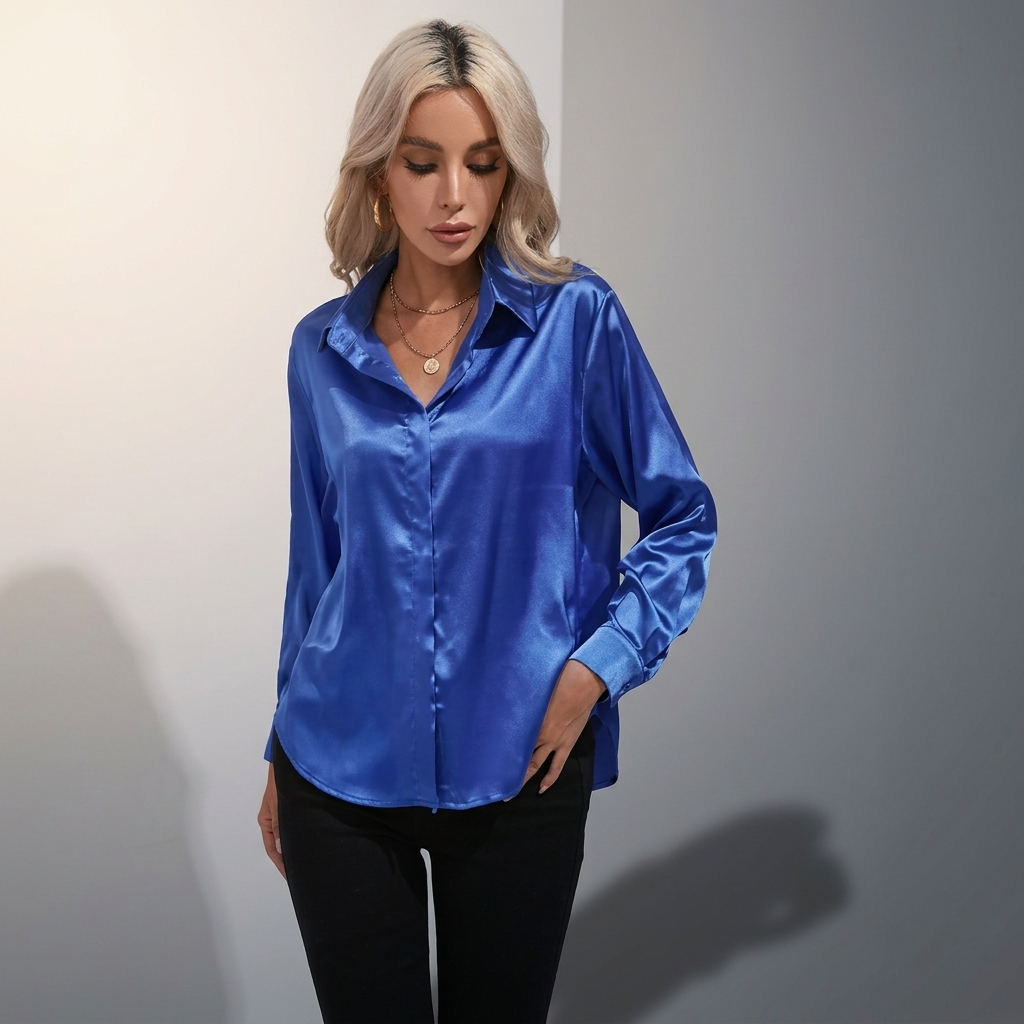 SELWORTH SATIN V-NECK BLOUSE