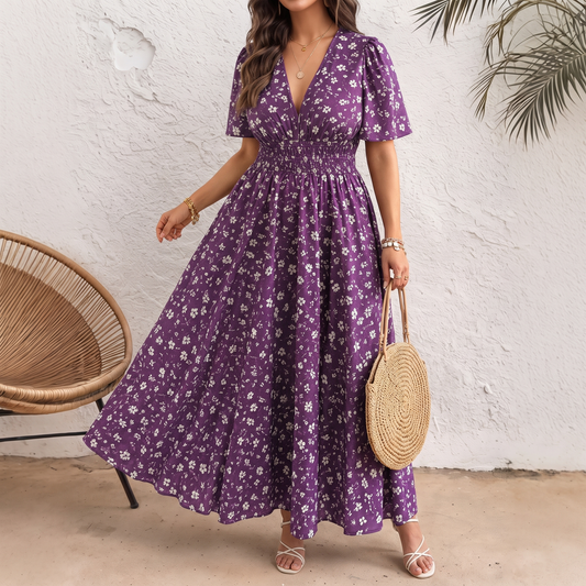 ALDEROSE FLORAL V-NECK DRESS