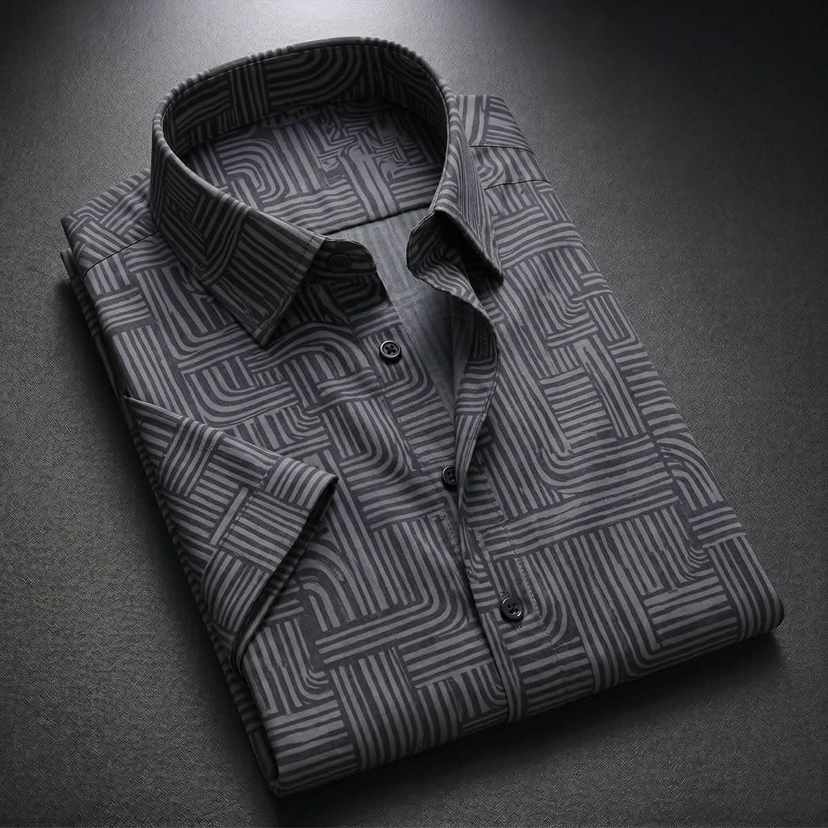 ASHFORD BLACK MAZE PATTERN SHIRT