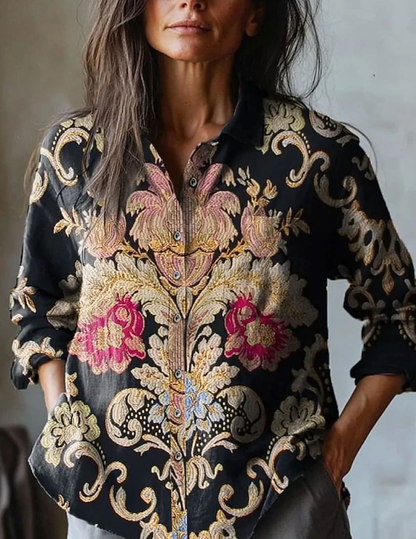 LILA FLORAL EMBROIDERED LINEN SHIRT