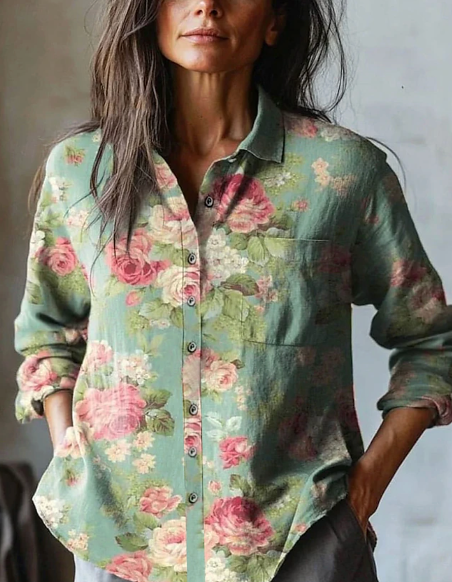 LILA FLORAL EMBROIDERED LINEN SHIRT