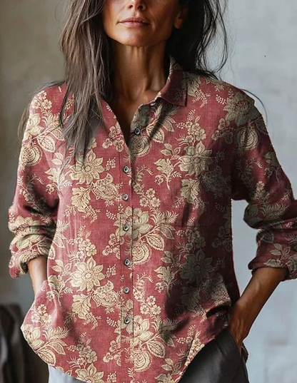 LILA FLORAL EMBROIDERED LINEN SHIRT