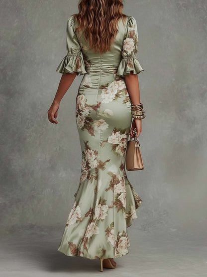 VIVIENNE EMERALD SATIN DRESS