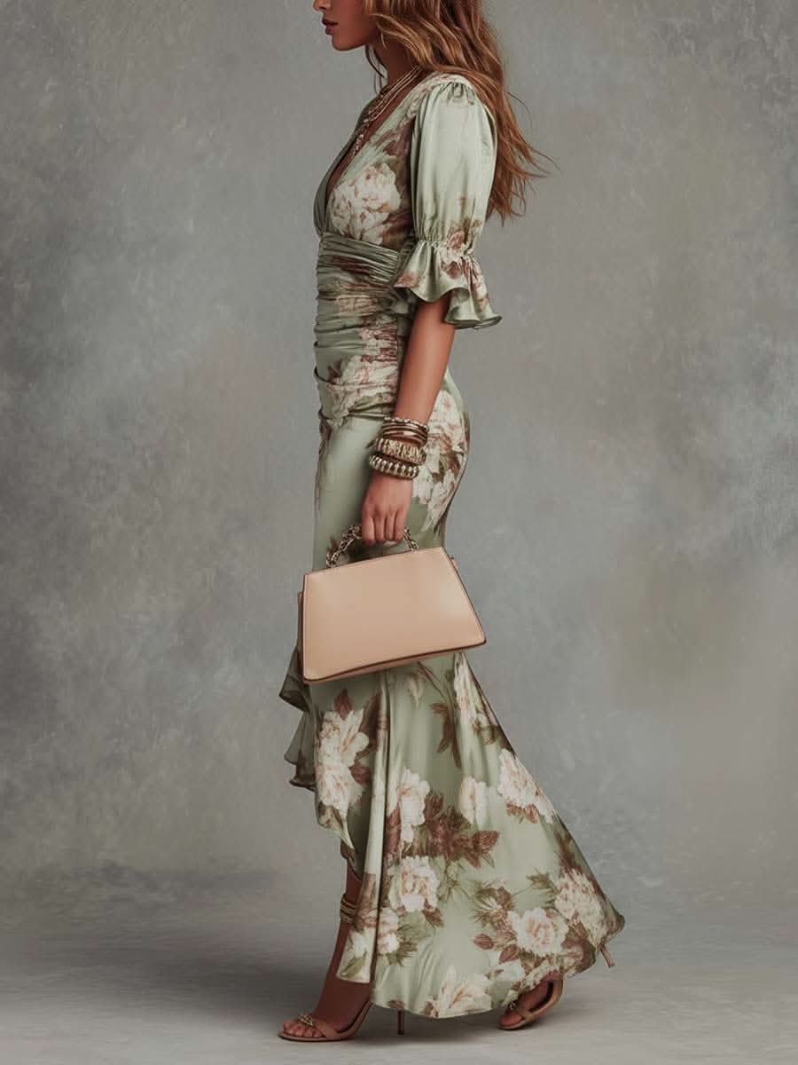 VIVIENNE EMERALD SATIN DRESS