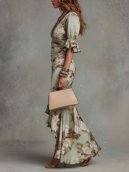 VIVIENNE EMERALD SATIN DRESS