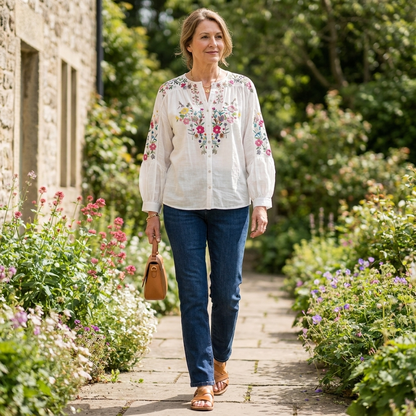 TAMSIN FLORAL EMBROIDERED LINEN SHIRT