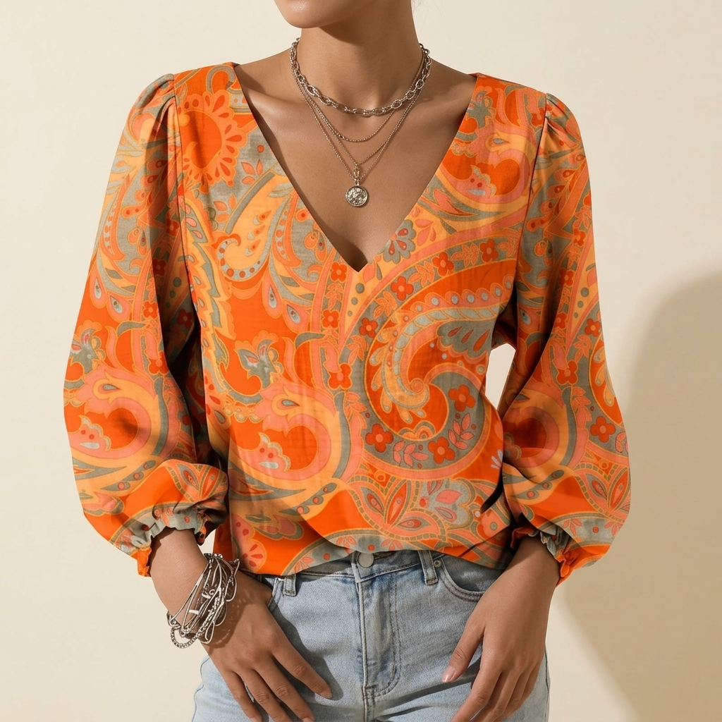 SOLARA PAISLEY V-NECK BLOUSE