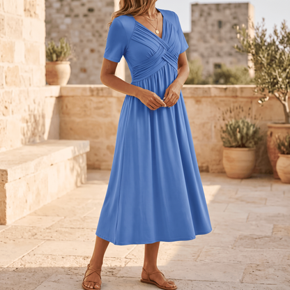 MARABELLE CROSSOVER POCKET MIDI DRESS