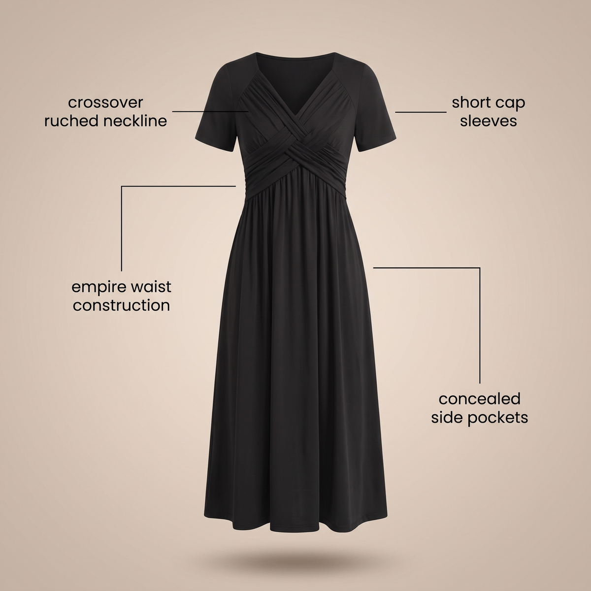 MARABELLE CROSSOVER POCKET MIDI DRESS
