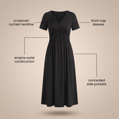 MARABELLE CROSSOVER POCKET MIDI DRESS