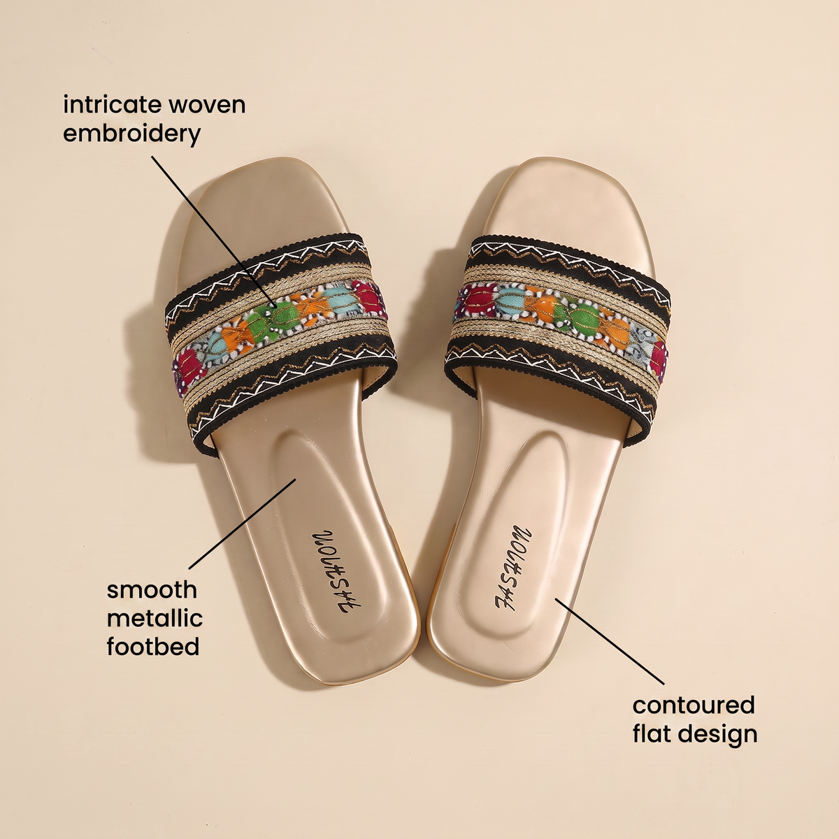 ELOWEN EMBROIDERED COMFORT SLIPPERS
