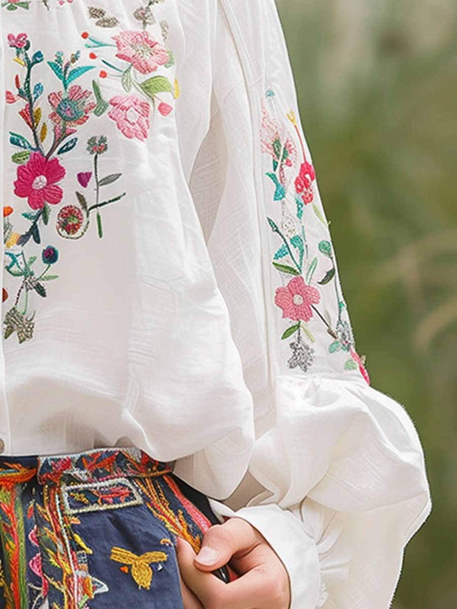 TAMSIN FLORAL EMBROIDERED LINEN SHIRT